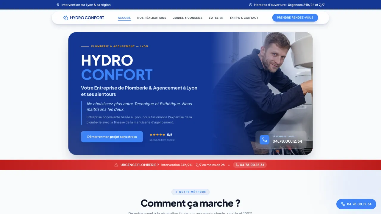 Page d'accueil du site Hydro Confort