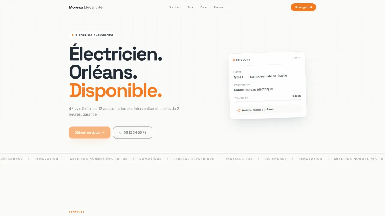 Page d'accueil du site Moreau Électricité